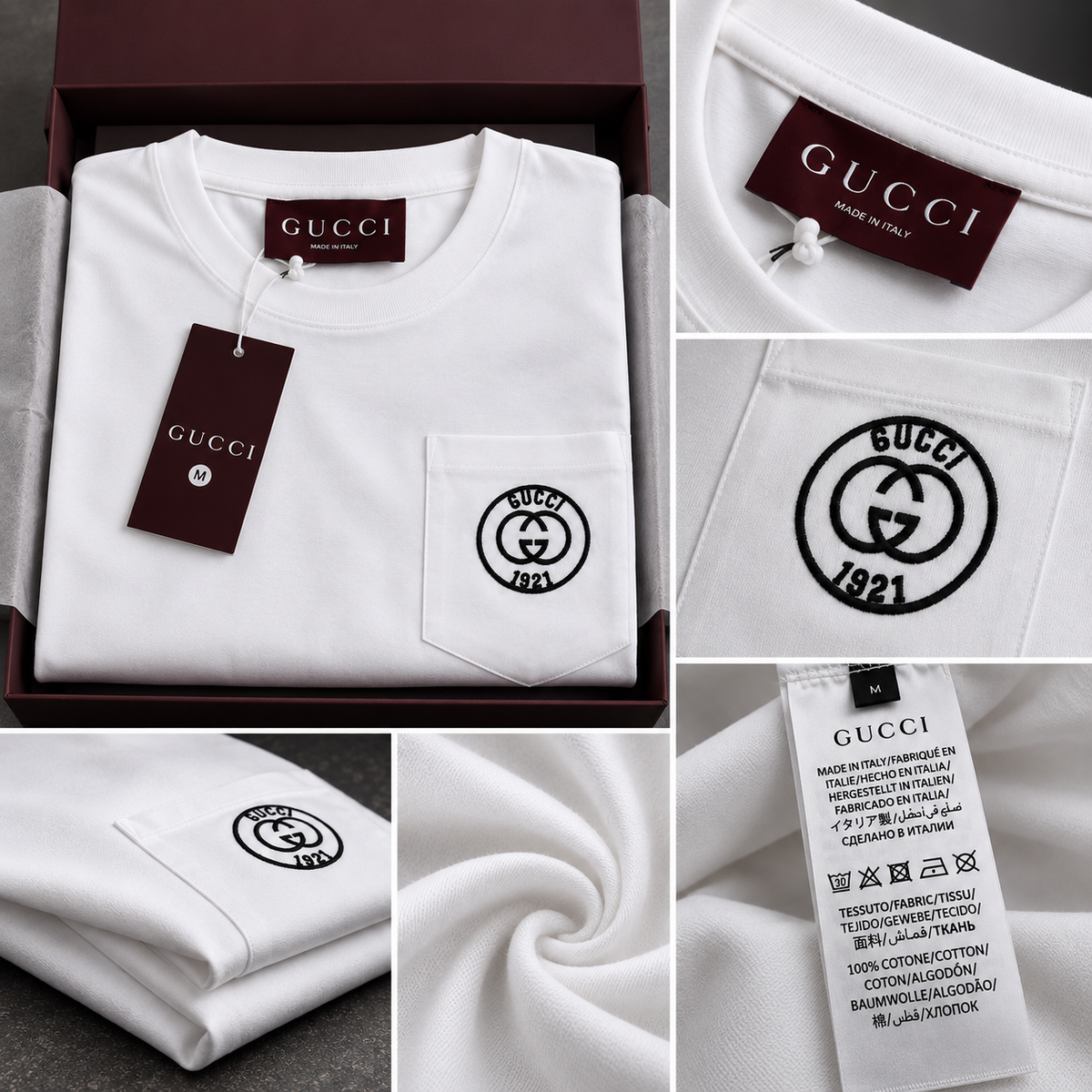 Gucci T-Shirt με Κεντημένο Logo & Τσέπη – Λευκό