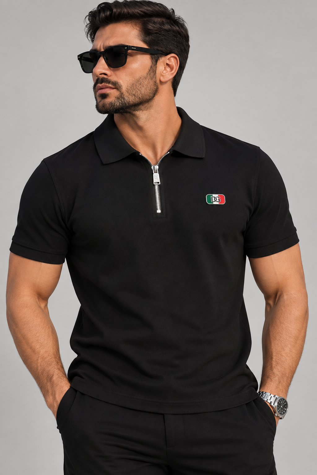Dolce & Gabbana Ανδρική Polo Μπλούζα – Μαύρο με DG Logo