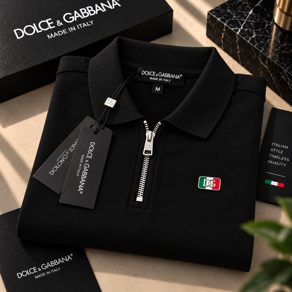 Dolce & Gabbana Ανδρική Polo Μπλούζα – Μαύρο με DG Logo