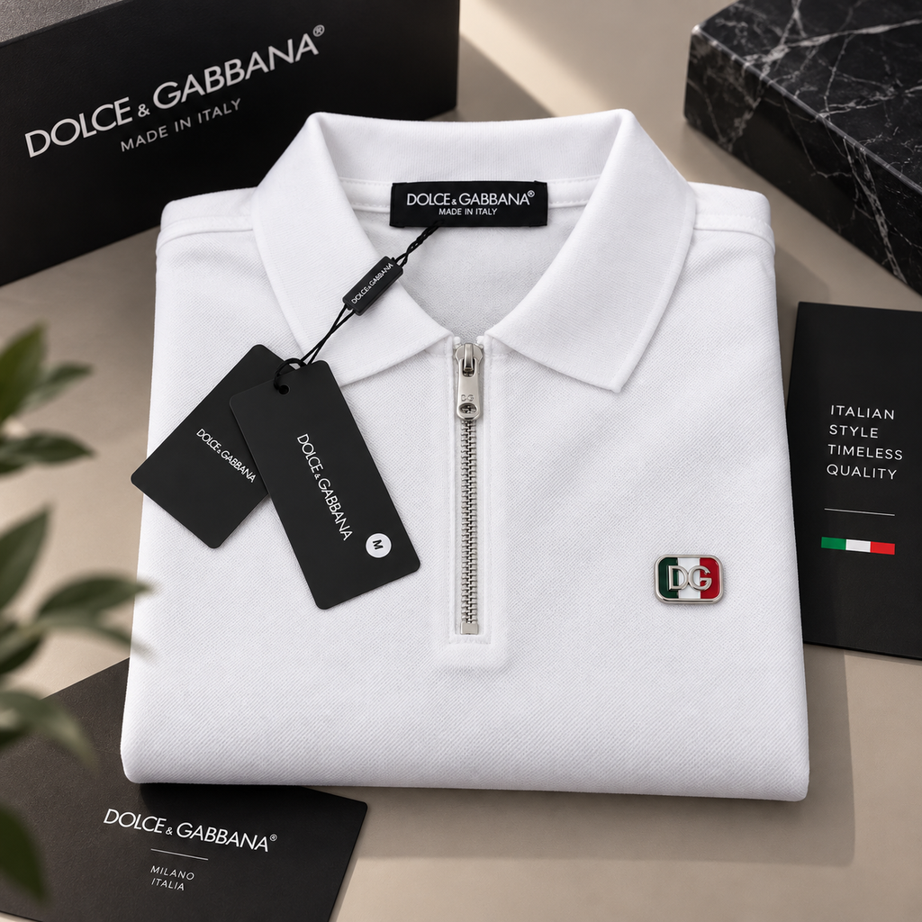Dolce & Gabbana Ανδρική Polo Μπλούζα – Λευκή με DG Logo