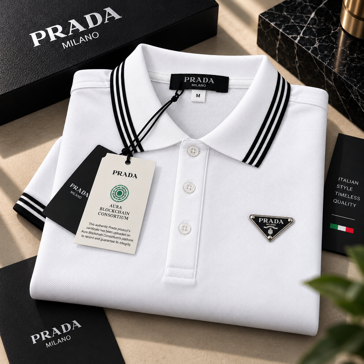 Prada Milano Ανδρική Polo Μπλούζα – Λευκή
