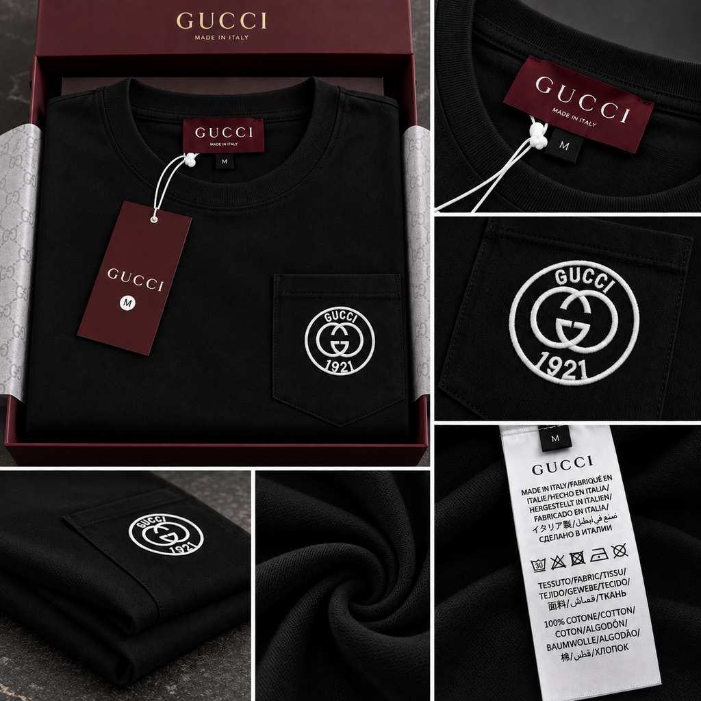 Gucci T-Shirt με Κεντημένο Logo & Τσέπη – Μαύρο