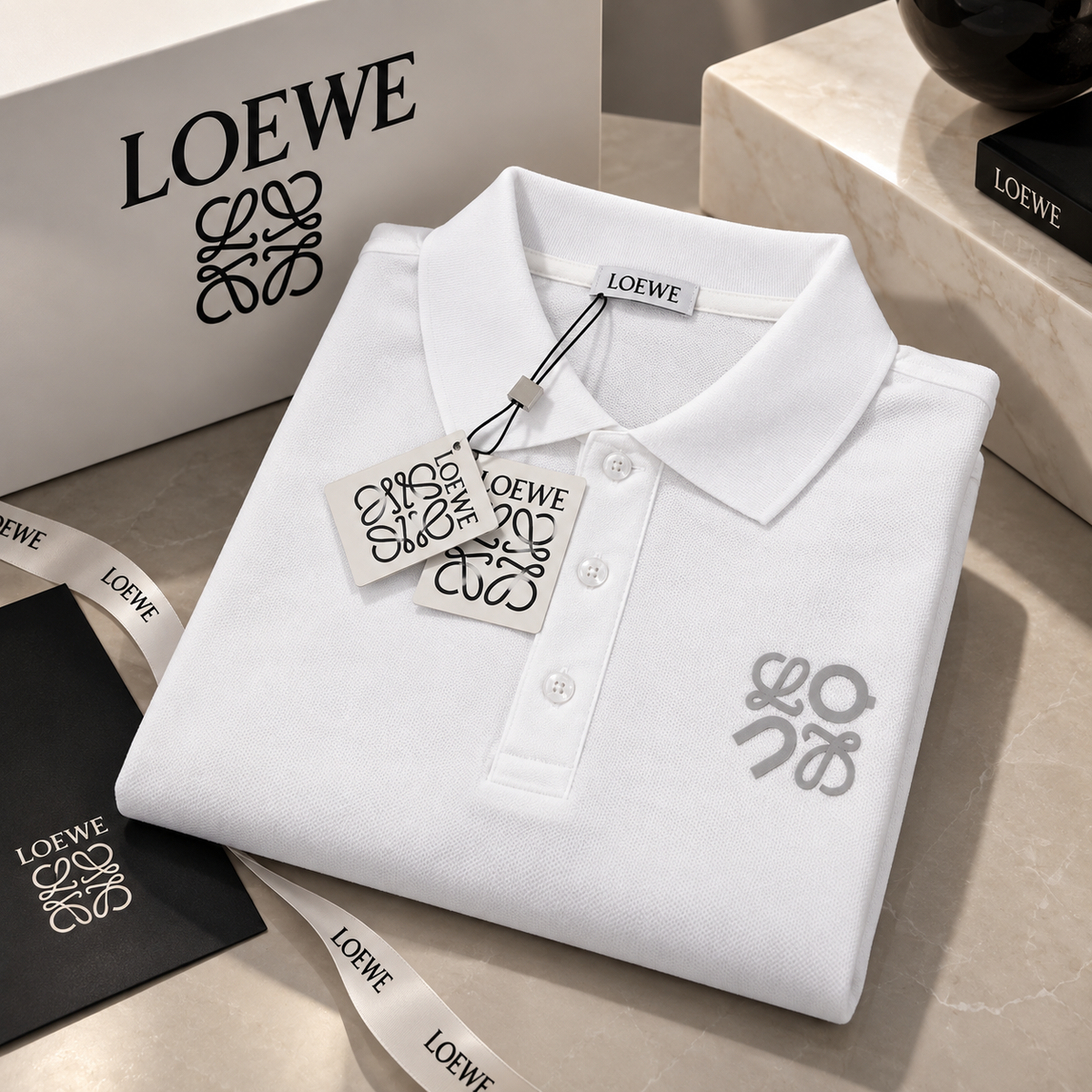 Loewe Ανδρική Polo Μπλούζα – Λευκή με Logo