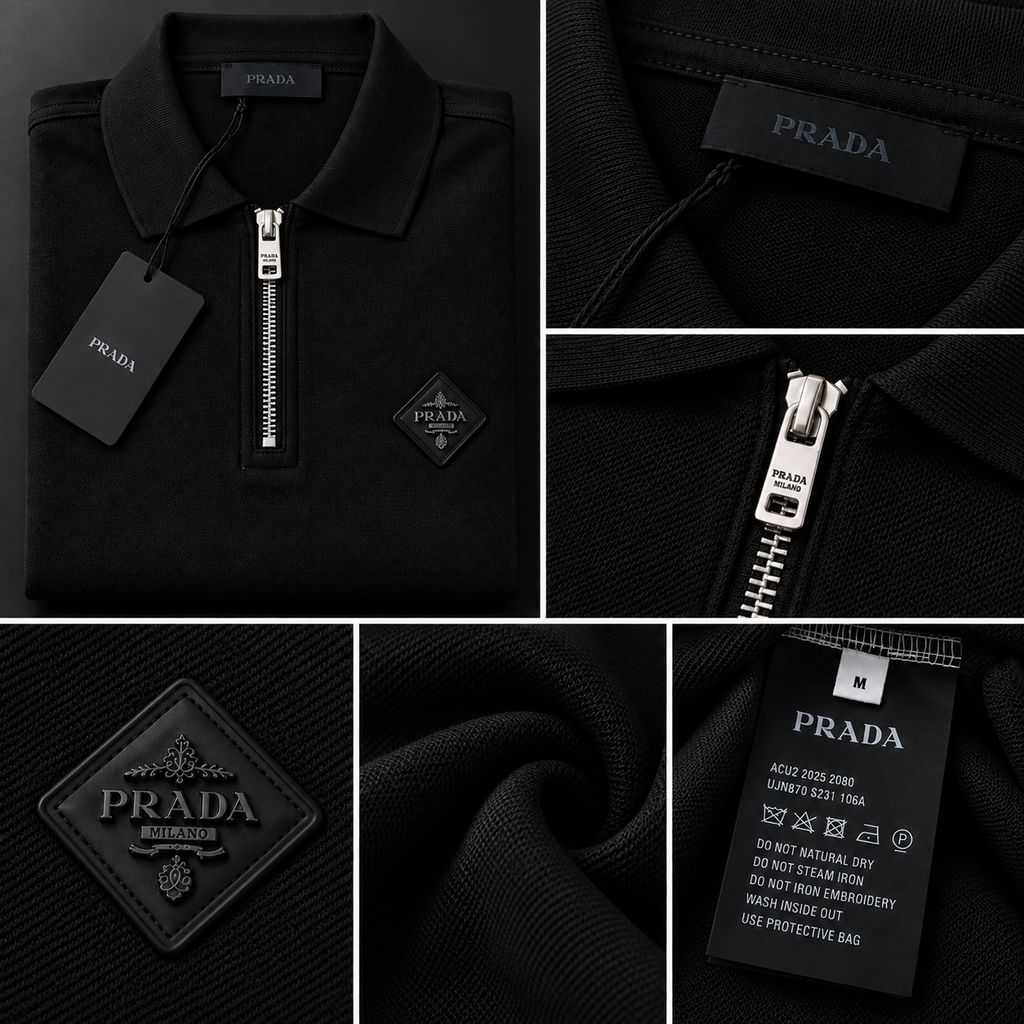 Prada Ανδρική Polo Μπλούζα με Φερμουάρ – Μαύρο