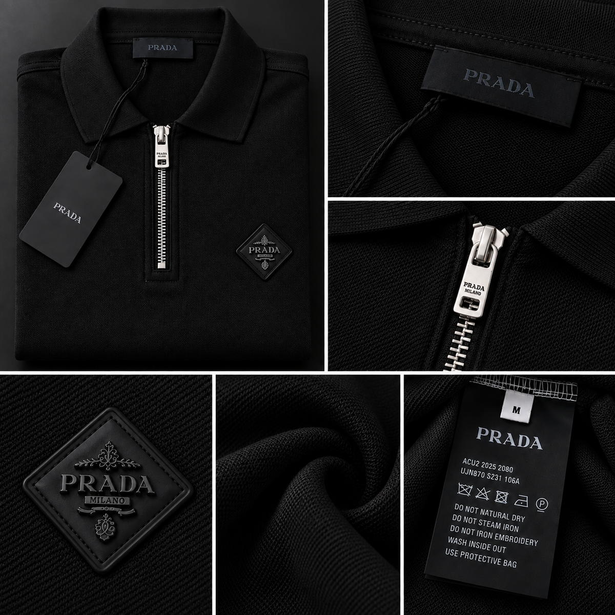 Prada Ανδρική Polo Μπλούζα με Φερμουάρ – Μαύρο