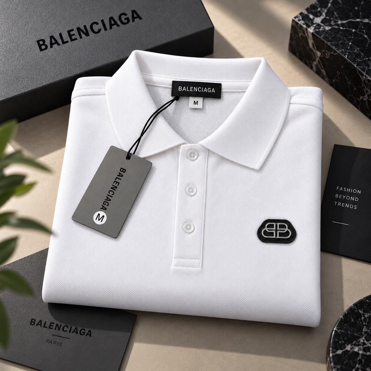 Balenciaga Ανδρική Polo Μπλούζα – Λευκή
