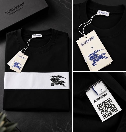 Burberry Premium T-Shirt Μαύρο με Λευκή Λωρίδα