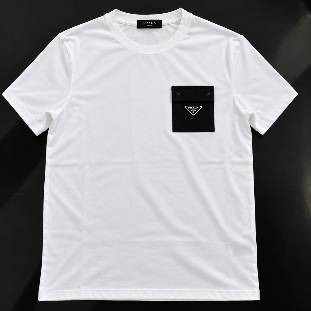 Premium T-Shirt Prada με Τσέπη & Logo – Λευκό