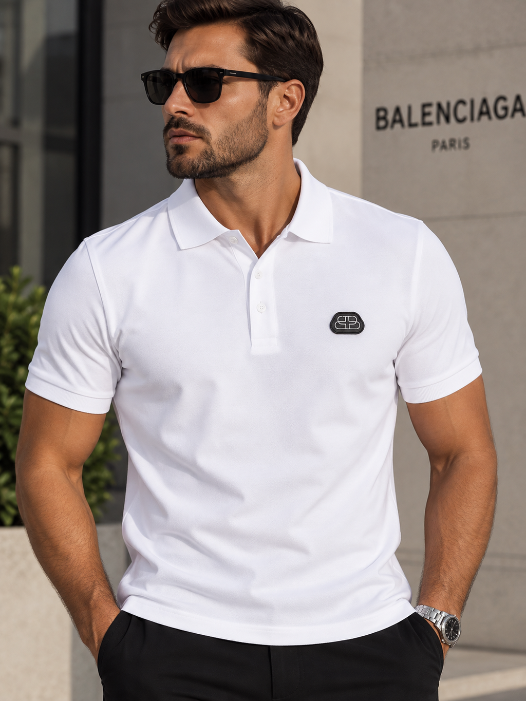 Balenciaga Ανδρική Polo Μπλούζα – Λευκή