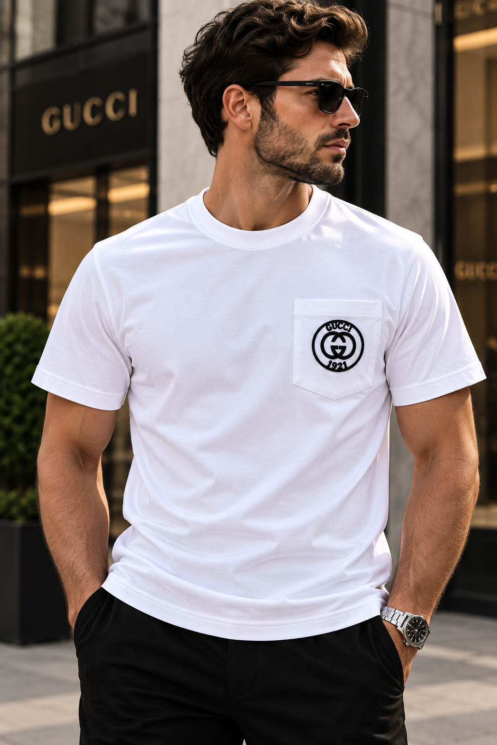 Gucci T-Shirt με Κεντημένο Logo & Τσέπη – Λευκό