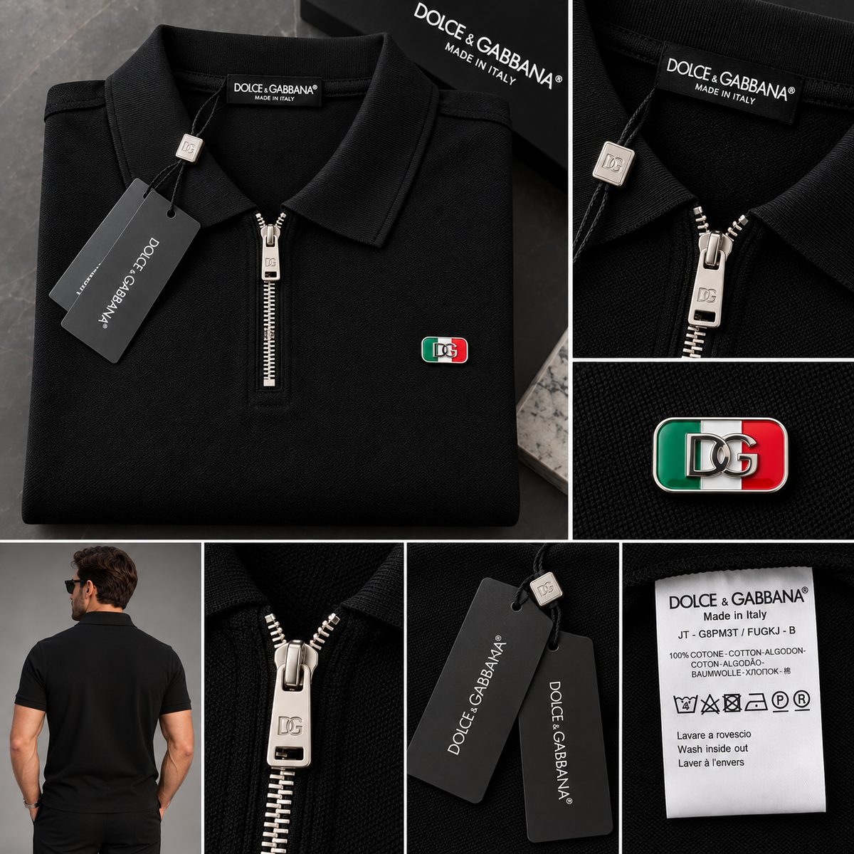 Dolce & Gabbana Ανδρική Polo Μπλούζα – Μαύρο με DG Logo