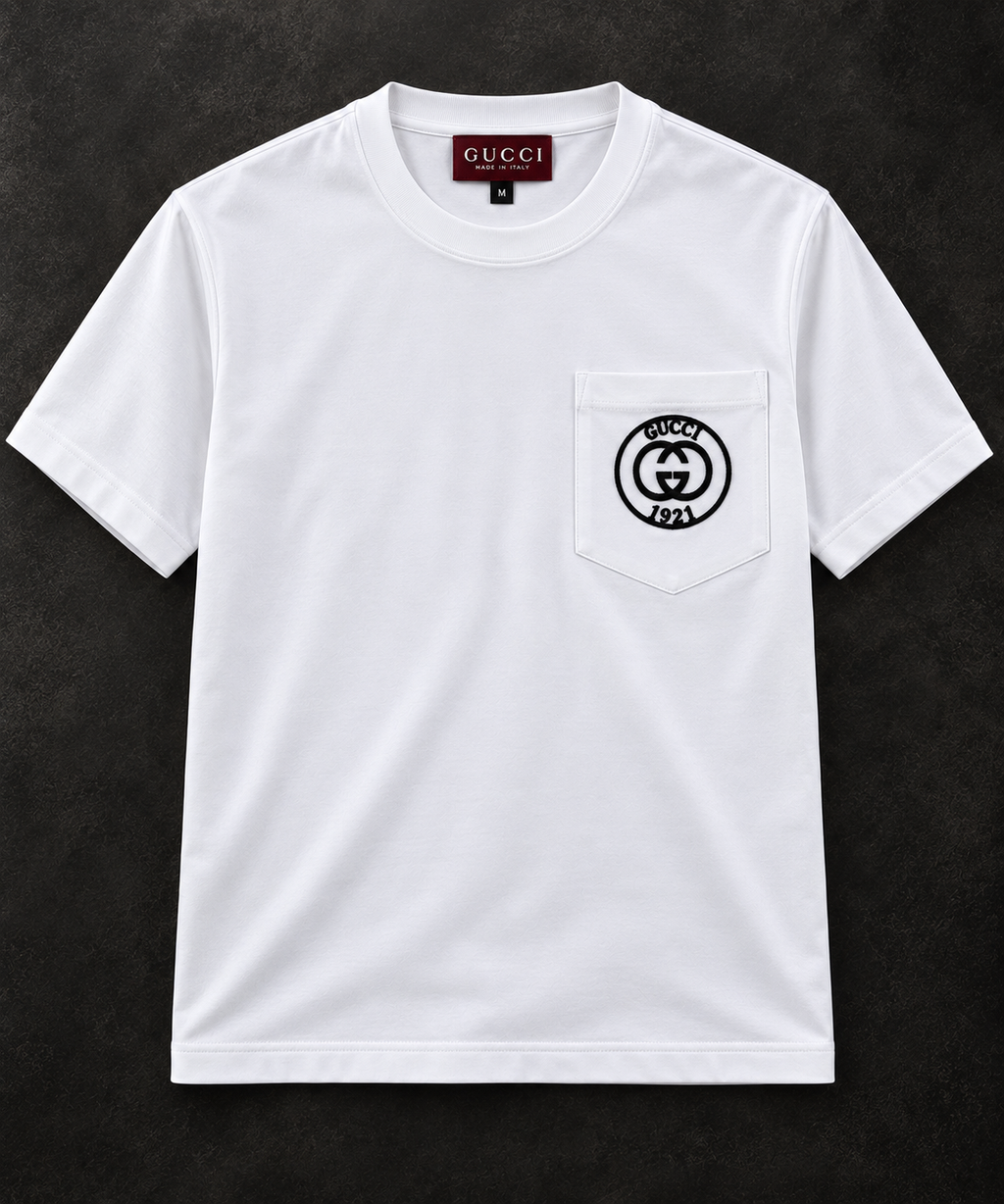 Gucci T-Shirt με Κεντημένο Logo & Τσέπη – Λευκό