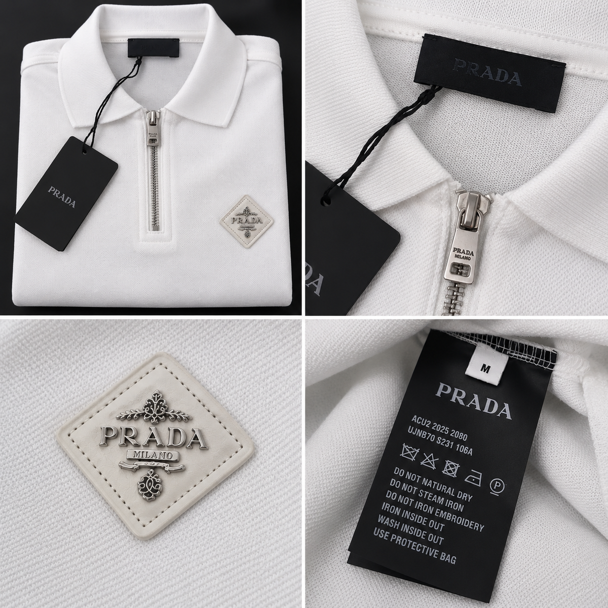 Prada Ανδρική Polo Μπλούζα με Φερμουάρ – Λευκή